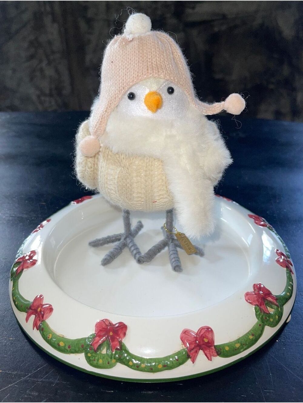 Gezellig 2024 Holiday Bird Figurine with Pink Hat and Scarf -Featherly Friends